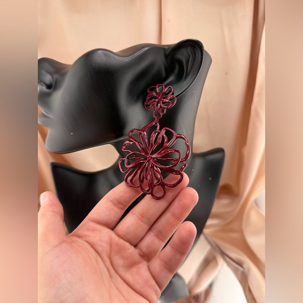 Crimson Bloom Statement Earrings Trendy! - Picture 4 of 5